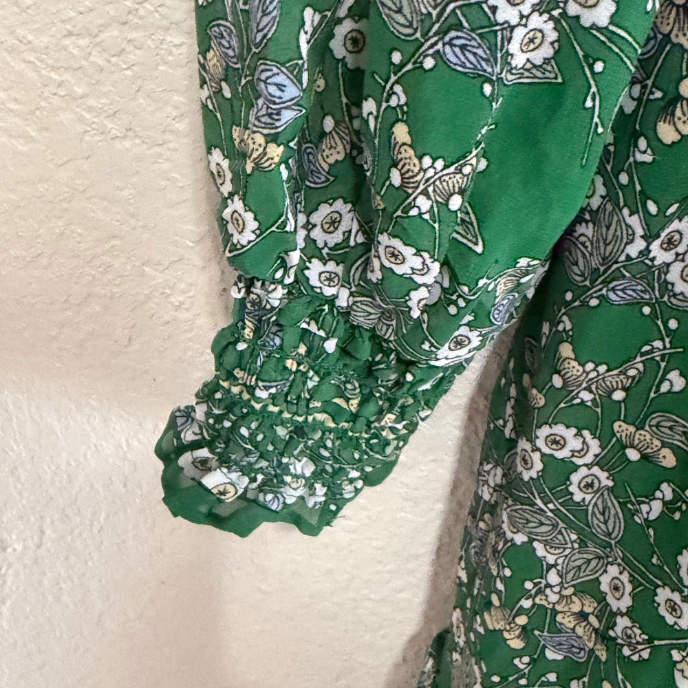 MAX STUDIO Green Floral Print Smocked Waist Long Sleeve Mini Dress Size S - Picture 5 of 12